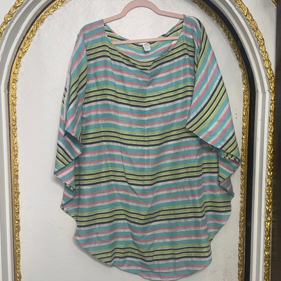 Echo Tops - Echo Striped Cotton Linen Oversized Poncho Top S/M